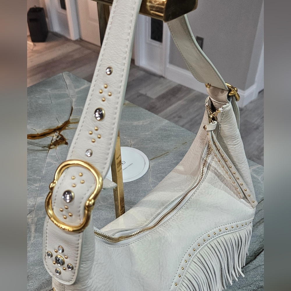 Michael Kors Cream Leather Fringe Hobo Bag Y2K - Picture 8 of 13
